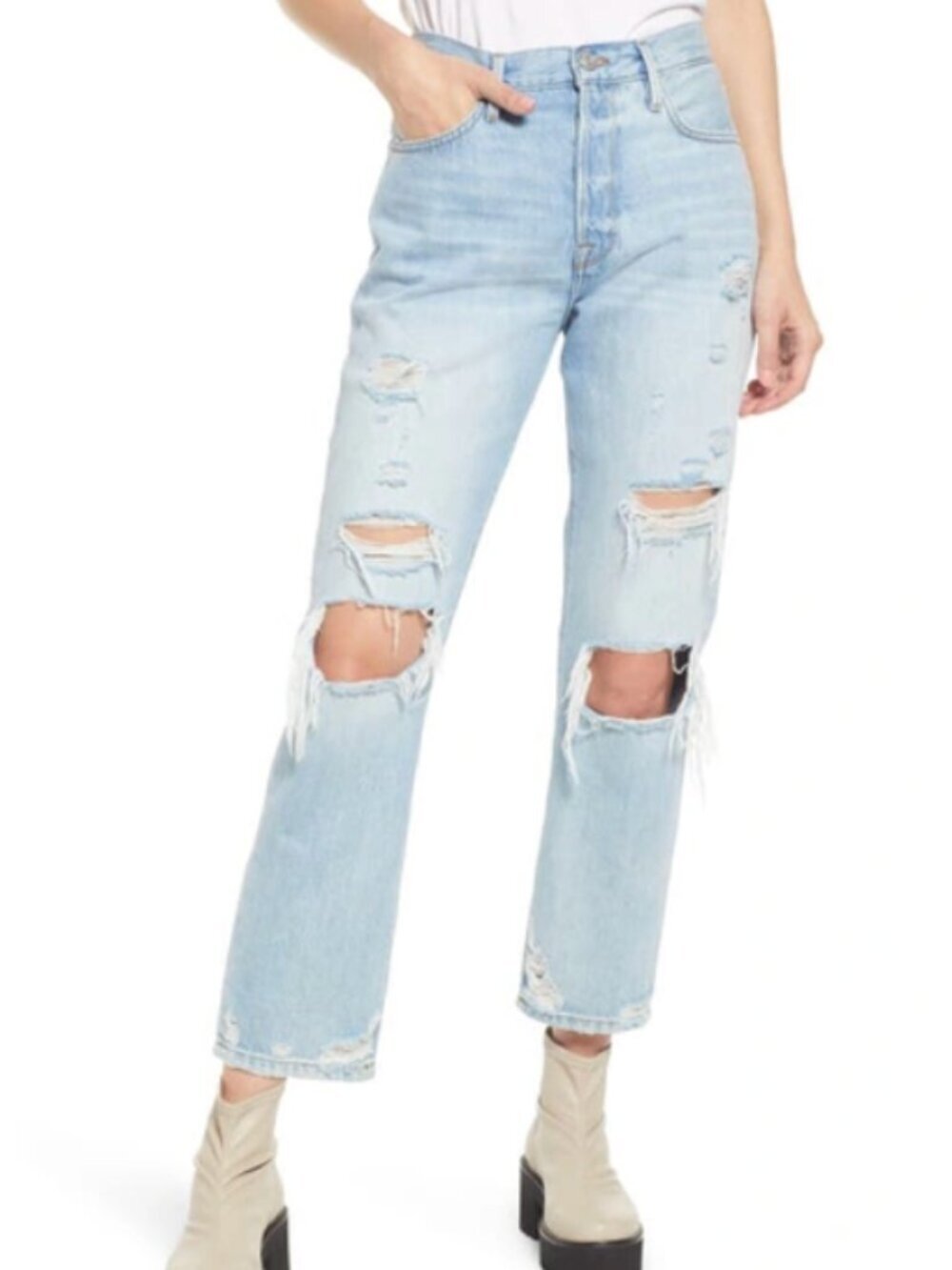 Frame Le Original Natoma Grind Light Wash Distressed Jeans Straight Leg Size 26